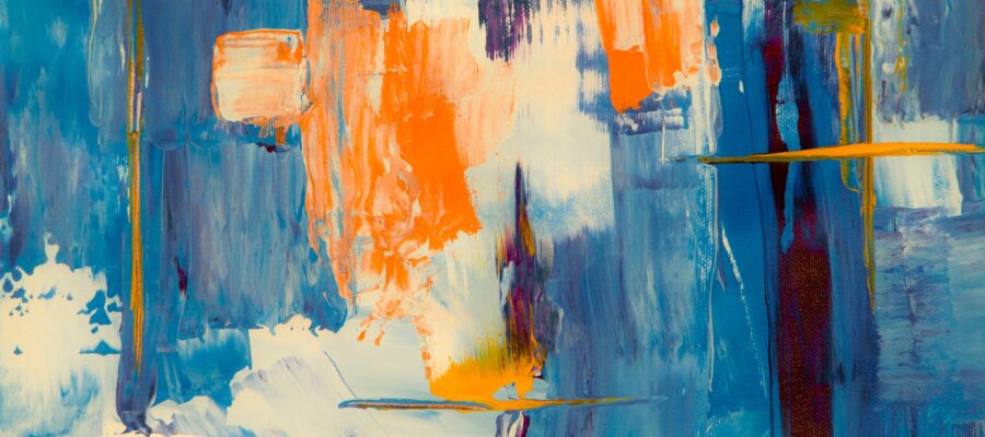 blue white and orange abstract painting