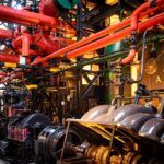 gray and red industrial machine