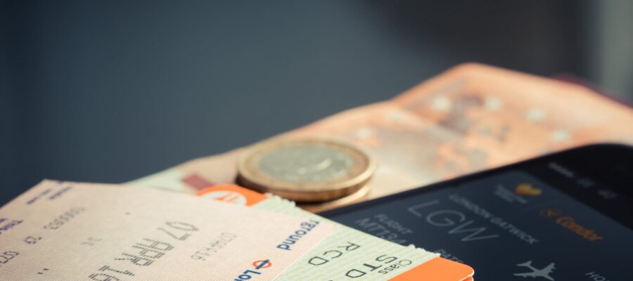 orange and green label airplane ticket
