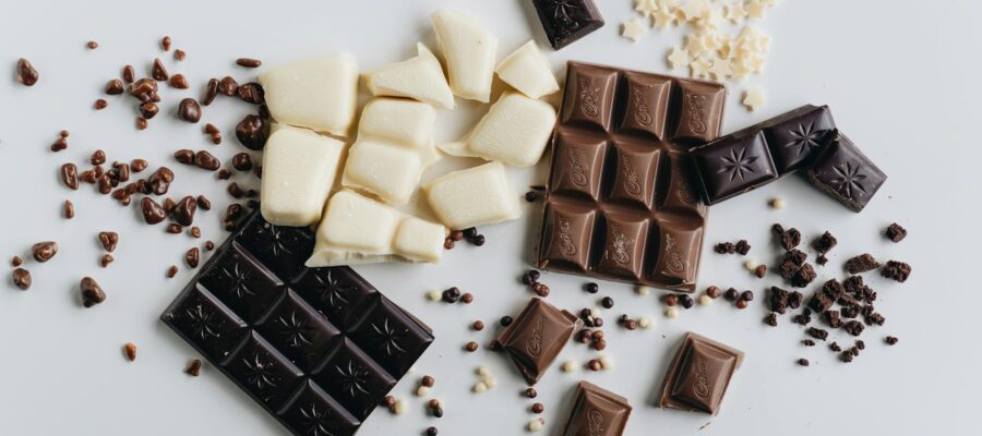 chocolate bars on a white surface