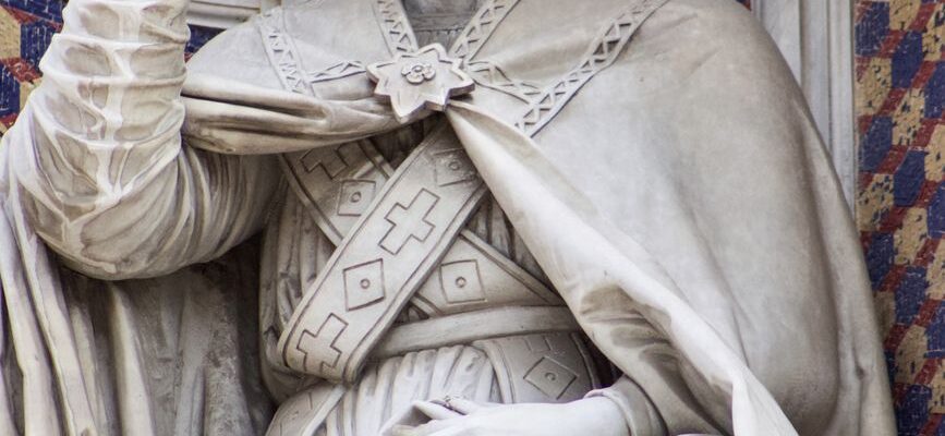 statue of pope eugene iv at the florence cathedral in firenze tuscany italy