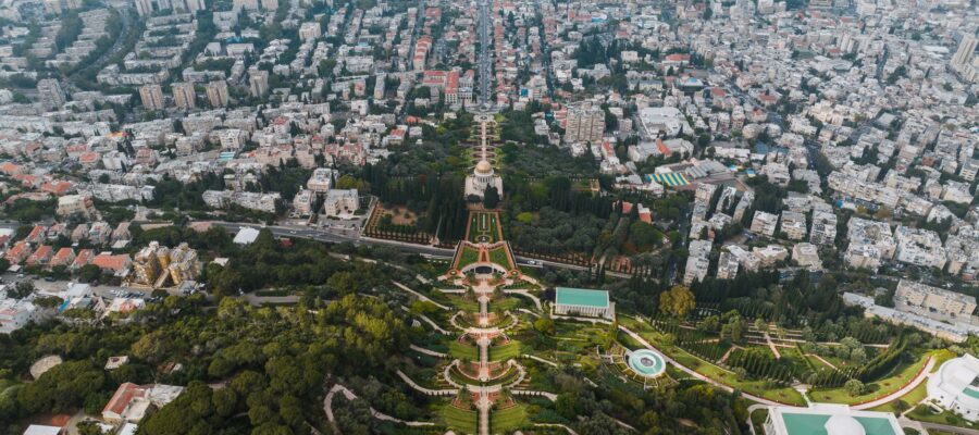 green gardens in cityscape
